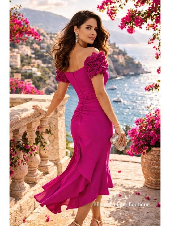 Xscape Dresses & Skirts - Xscape Ruffled Off-The-Shoulder Scuba Crepe Midi Dress Size 4 New With Tags